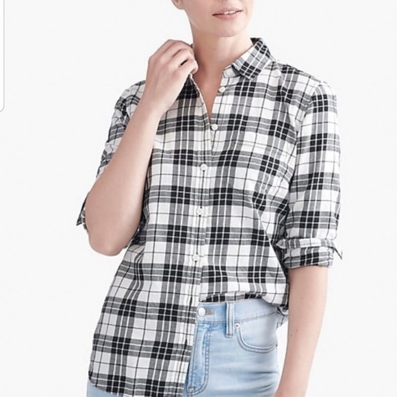 J Crew black and white plaid flannel buttondown - Picture 3 of 8